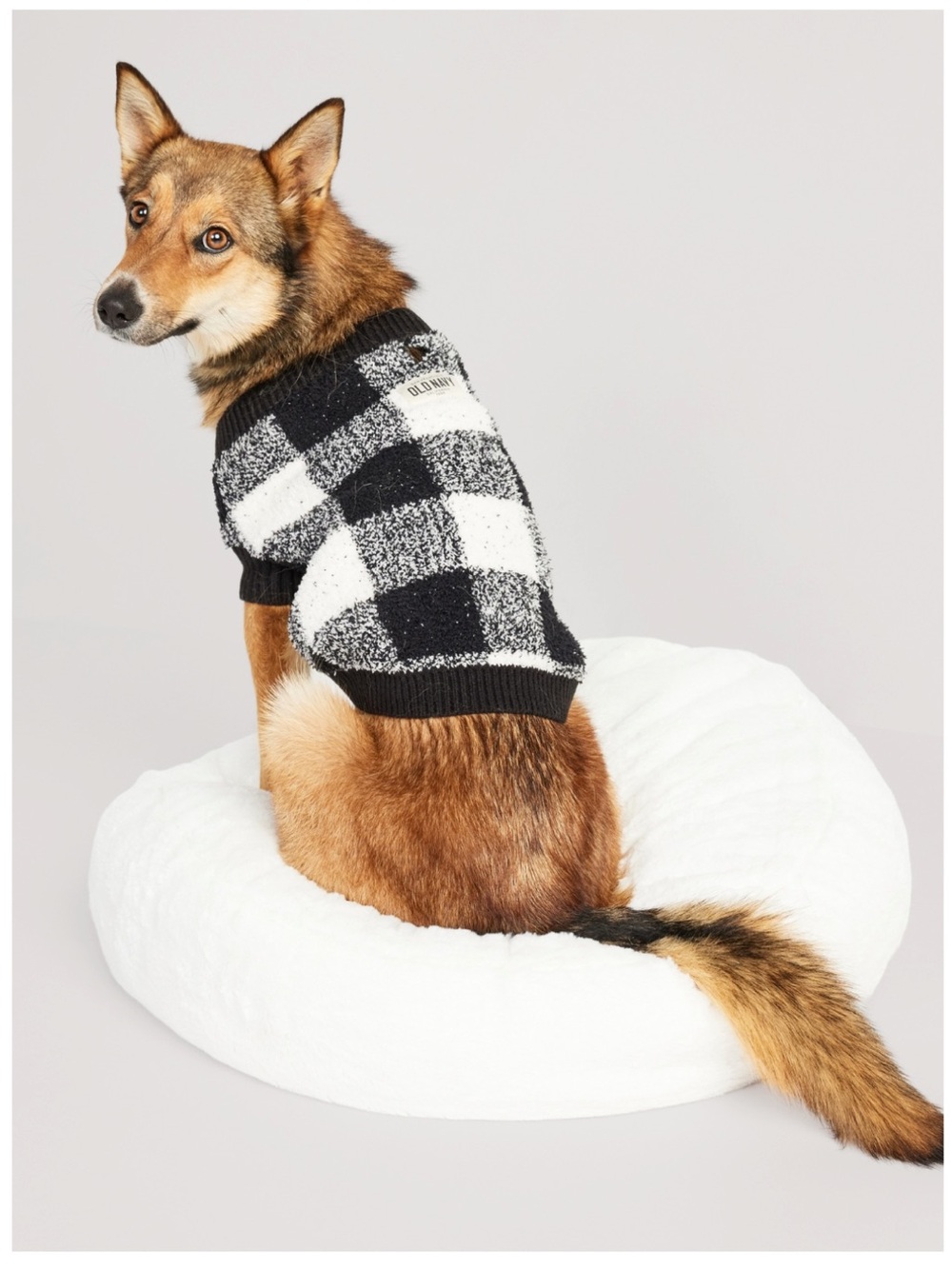 Old Navy Black & White Buffalo Plaid Dog Sweater